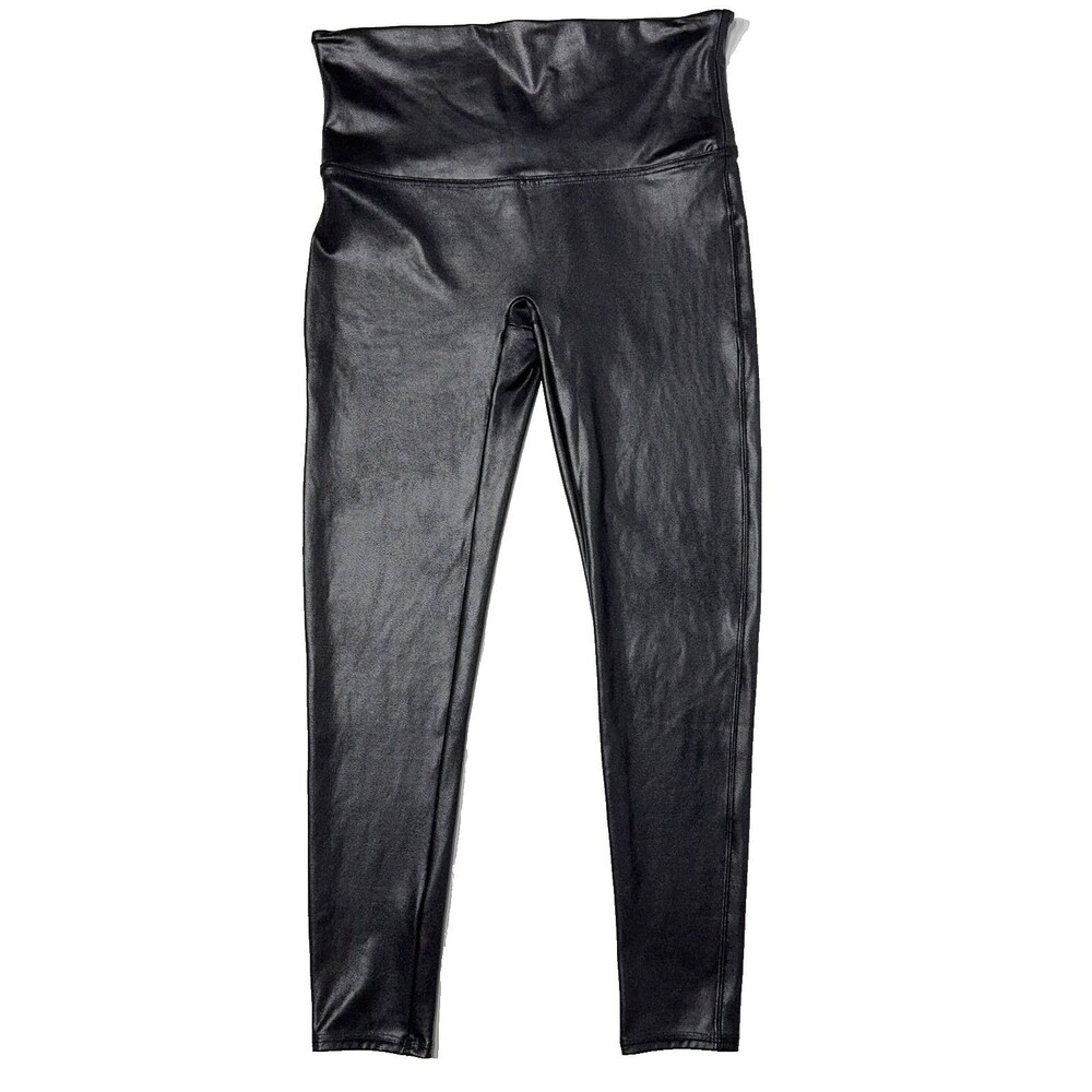 Spanx Women’s Black Leather Look Shiny Leggings Slimming Shaping Size XL Petite
